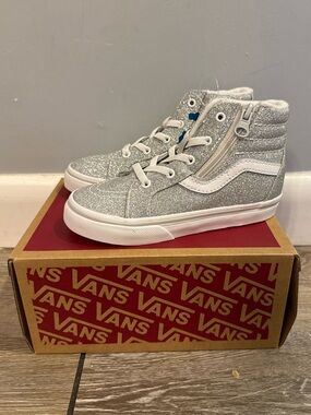 Vans Kids Silver Glitter High-Top Sneakers with Side Zip